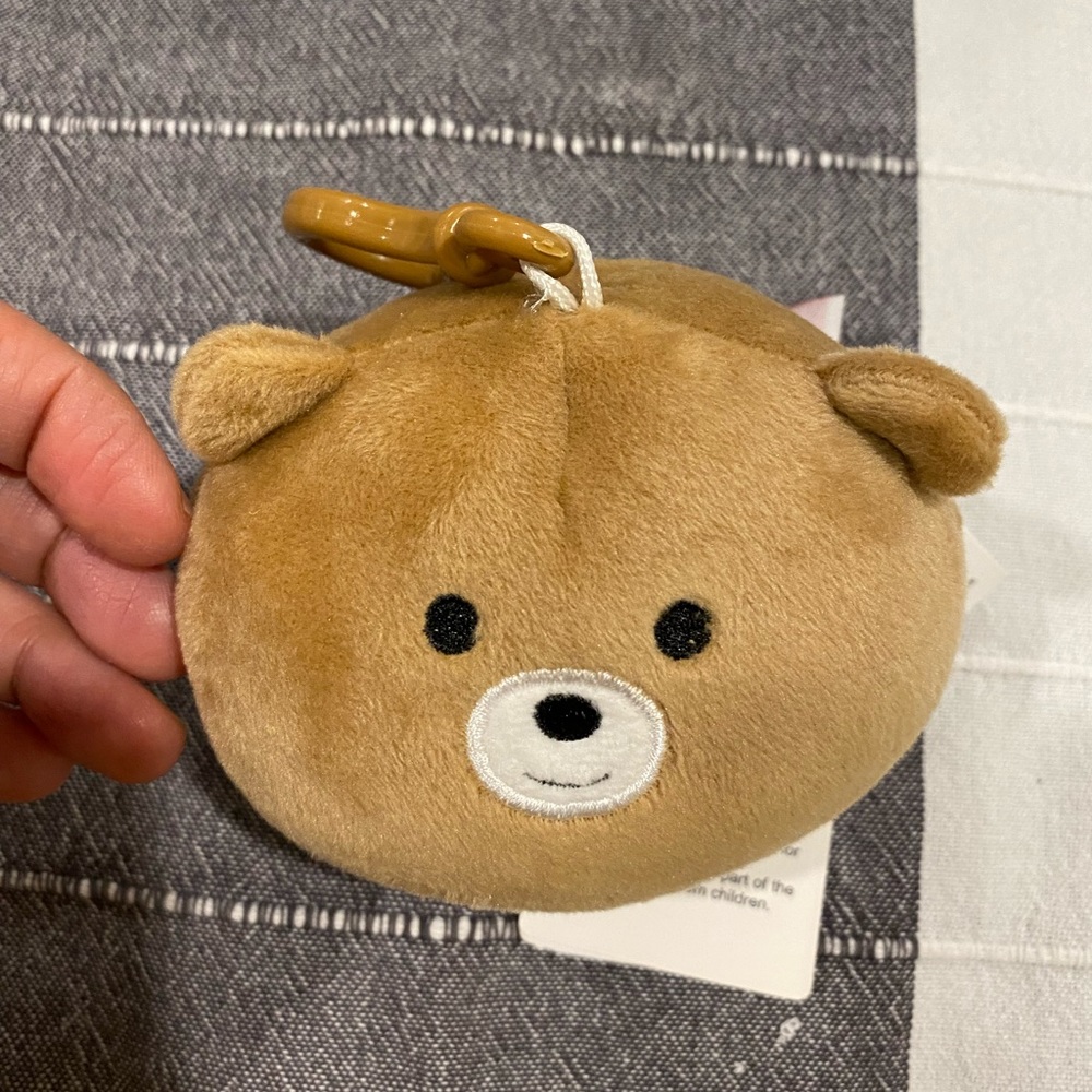 Brown Bear Plush Ball Bag Charm Purse Kawaii Statement Key Chain Squeeze Toy NWT